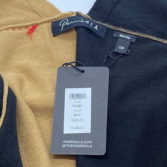 Parrish LA Colorblock Stevie Poncho Cape Wrap Sweater Camel Black Cream OS NWT - Picture 10 of 13